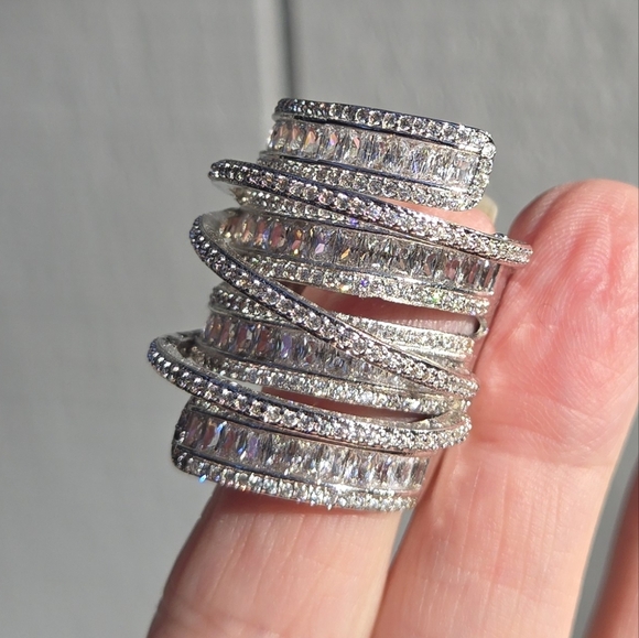 Sterling S925 silver Zircon & Topaz finger cuff sz10 - Picture 10 of 13